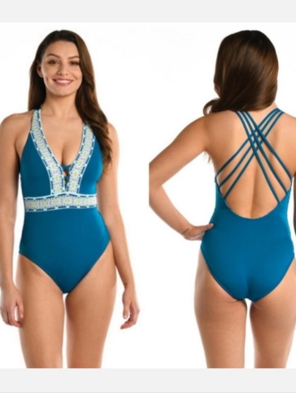 La BLANCA Swimsuit Tummy Control Reversible Plunge One Piece Size 8